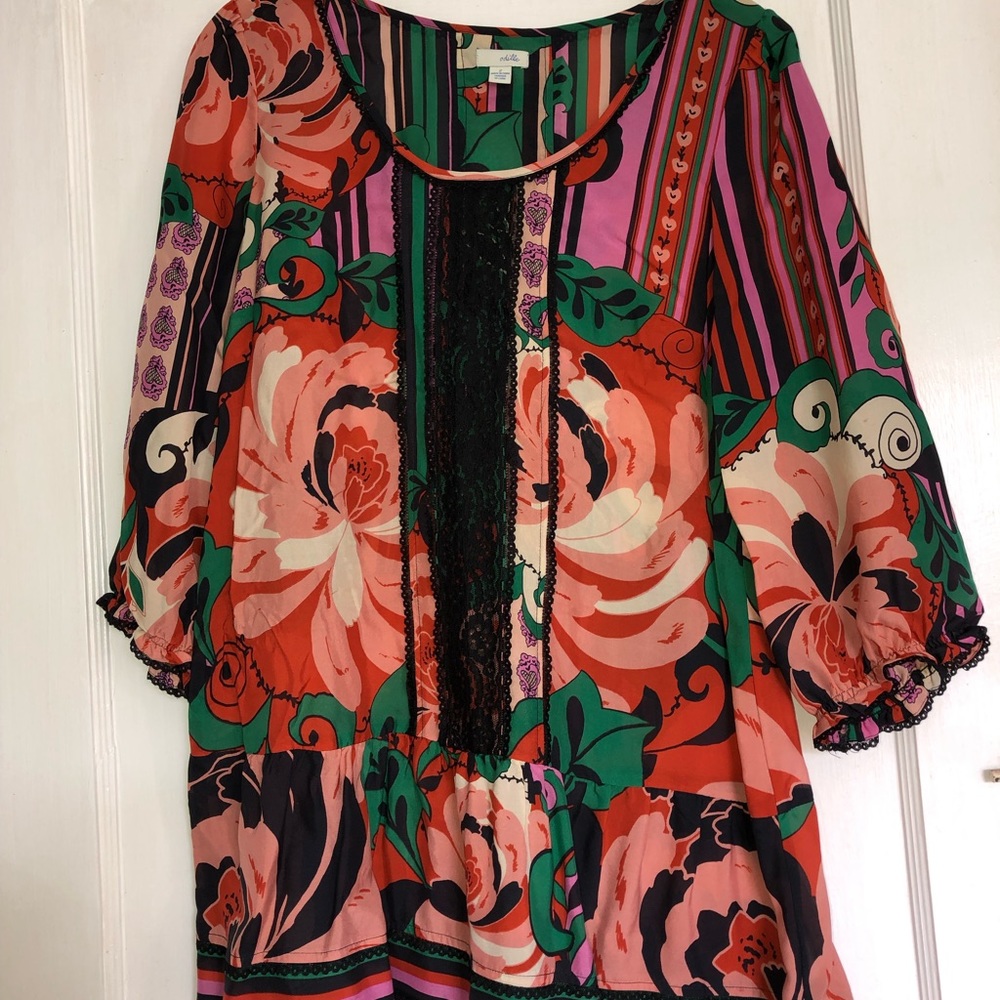 Anthropologie Odille Floral Print Silk Blouse